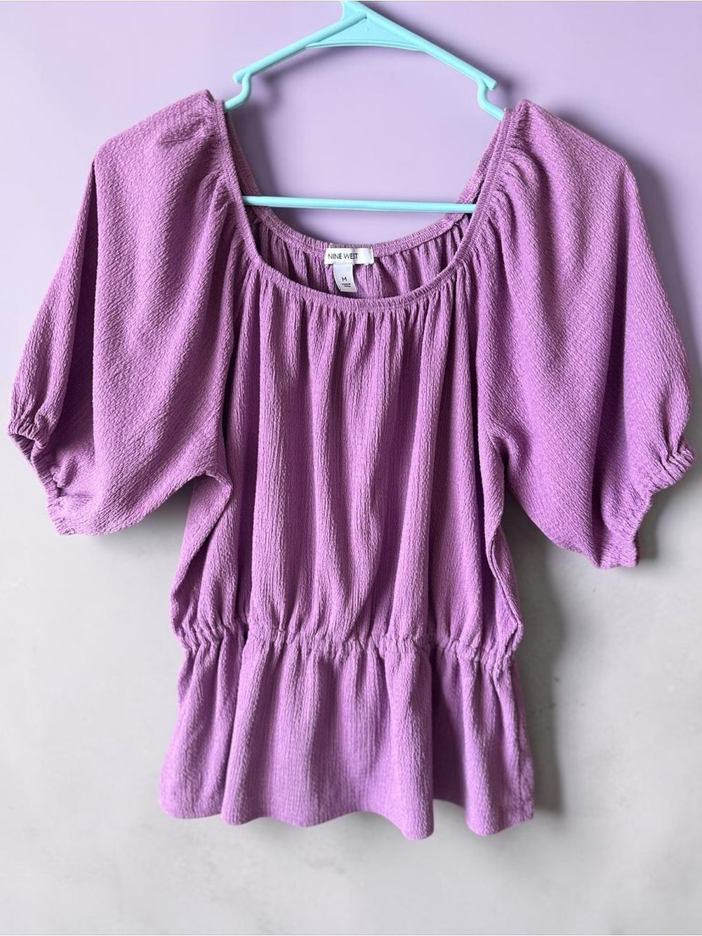 Nine West Lilac Puff-Sleeve Peplum Blouse